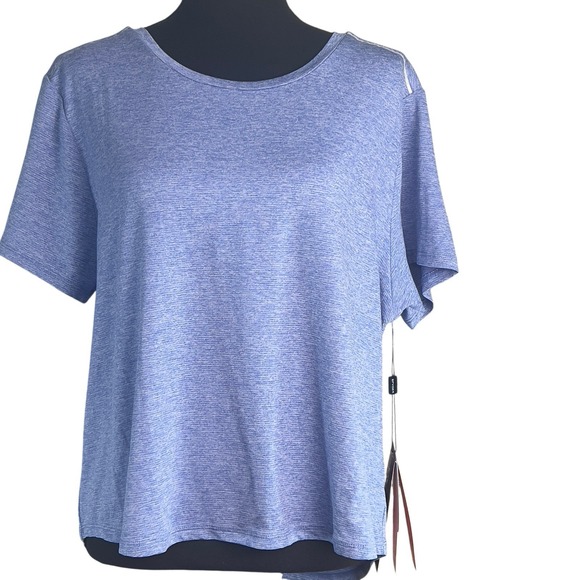 Spyder Active Shirt XL Heather Blue Cutout Back Reflective Pockets 4-way stretch - Picture 7 of 10